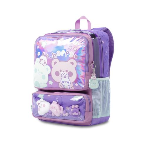 Mochila Escolar Grande Totto Friends Party L para Niña con Bolsillo para Botella 18L Morada