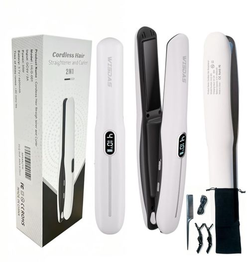 Plancha de Pelo WISDAS 2 en 1 Sin Cable con Placas de Titanio y Carga USB