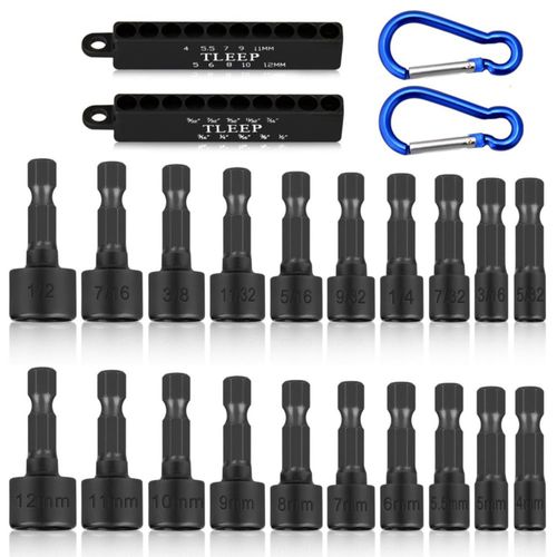 Juego de Dados para Tuercas TLEEP 20 piezas SAE Métrico 1/4" Hex