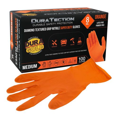 Guantes Protectores Dura-Gold Duratection 8 Mil Naranja Pequeño