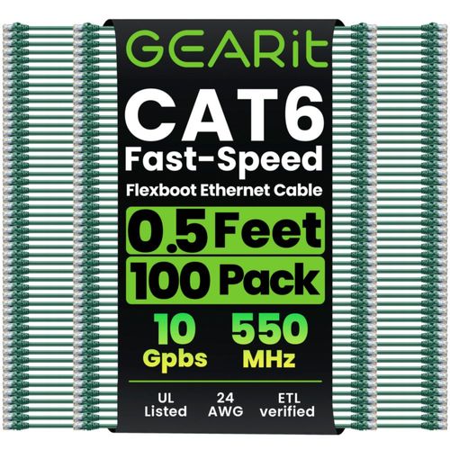 Cable Ethernet Cat 6 GEARit de 15 cm paquete de 100 verde