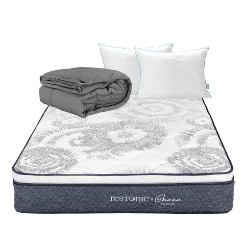 Colchon Individual Restonic Ghana Azul+ Almohada Royal Twin+ Edredon Homy RGH