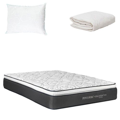 Colchon Queen Size Restonic Trini Negro+ Almohada Oso+ Protector Ultra RGH