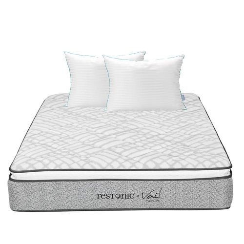 Colchon Queen Size Restonic Vail Gris+ Almohada Royal Twin RGH