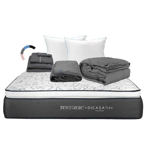 Colchon King Size Restonic Trini Negro+ Almohada Royal Twin+ Protector Lux+ Sabanas Royal+ Edredon Homy