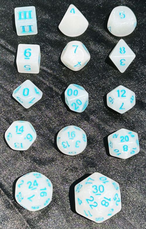 Juego de Dados Impact! Miniaturas Rayo de Escarcha Set de 14 Dados D3-D30