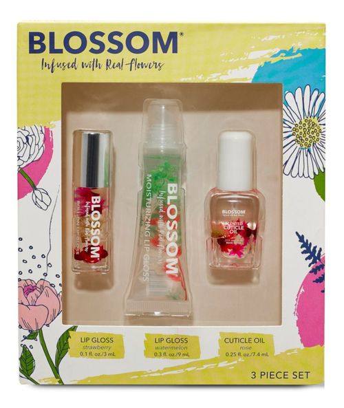 Set de regalo de brillo labial Blossom Roll on con flores reales 194 ml paquete de 3