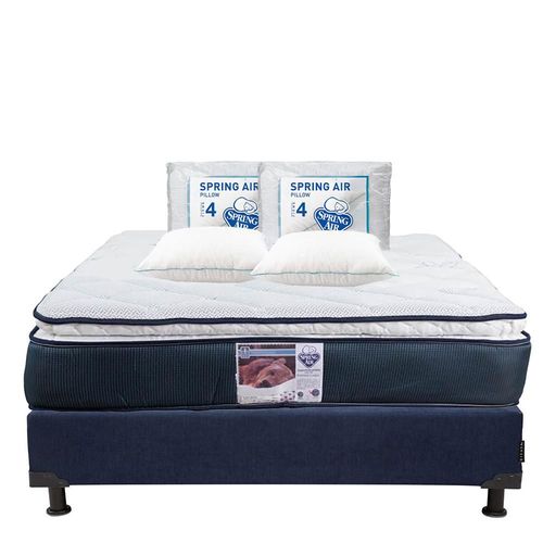 Colchon Queen Size Spring Air Monaco Azul+ Box+ Almohada Oso 2 TRY