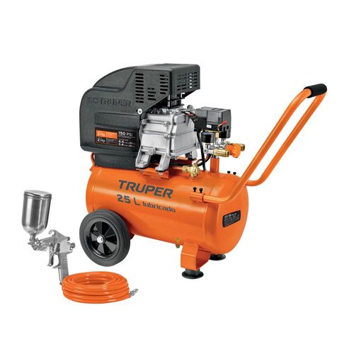 Kit Compresor de aire TRUPER 25L manguera y pistola COMPKIT25 naranja