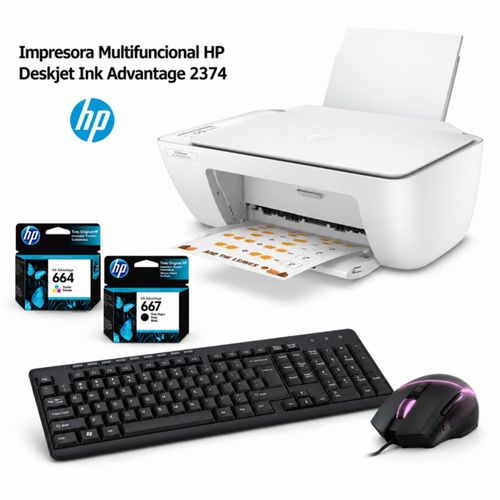 Impresora Multifuncional HP Deskjet Ink Advantage 2374 + Teclado y Mouse.