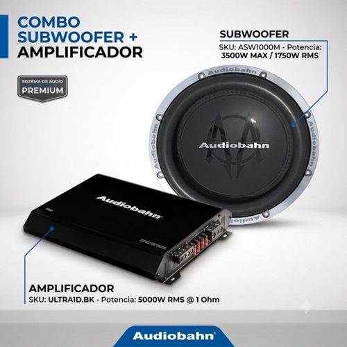 Kit Car Audio Audiobahn MURDERED OUT | Subwoofer ASW1000M 10" 3500W + Amplificador Monoblock ULTRA1D.BK 5000W Clase D