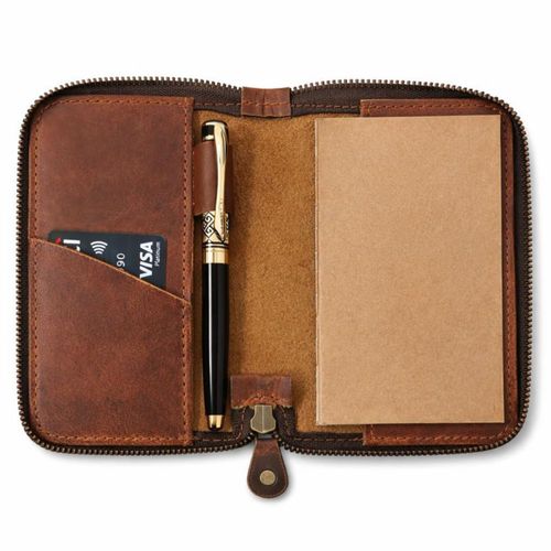 Funda de Cuaderno de Cuero CestAntiQ 9x14 cm con Bolsillo con Cierre