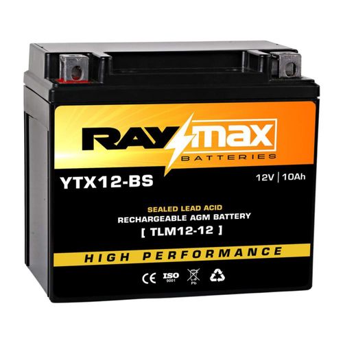 Batería para Motocicleta RAYMAX YTX12-BS 12V 10Ah AGM 15x9x13 cm