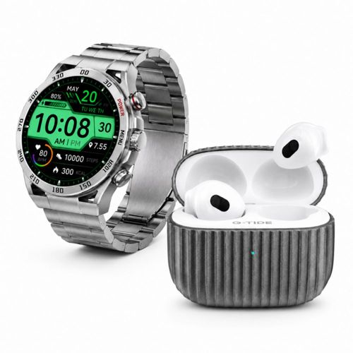 SMARTWATCH FILWANS GTR PLATA + AUDIFONOS G-TIDE H21 METAL
