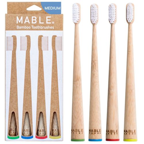 Cepillo de Dientes MABLE de Bambú Paquete de 4 con Cerdas Medias Ecológico