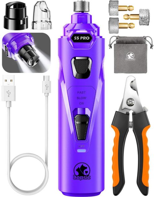 Molinillo de uñas para perros LOPSIC con 2 luces LED 2 velocidades recargable