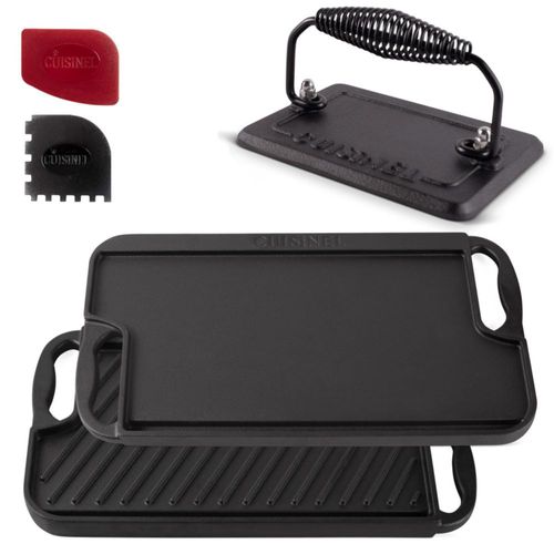 Set Reversible de Plancha y Parrilla de Hierro Fundido Cuisinel 43x24 cm