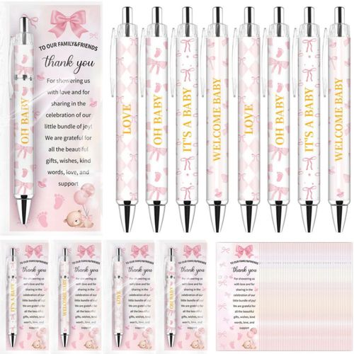Set de 36 Bolígrafos con Lazo Rosa para Baby Shower FIONUPI
