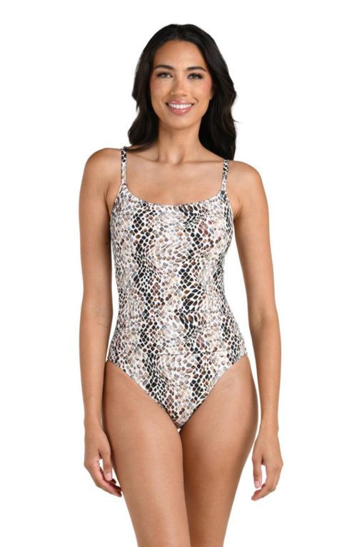 Traje de baño entero La Blanca control de abdomen color topo talla 10