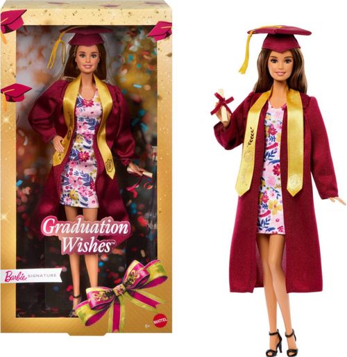 Muñeca Barbie Signature Graduation Wishes con toga burdeos