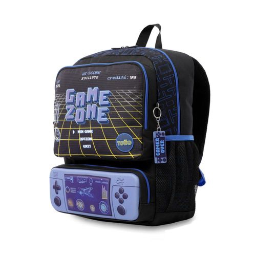 Mochila Escolar Mediana Totto Vortex M para Niño con Bolsillo para Botella 18L Azul Gamer