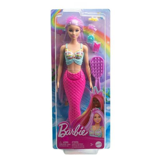 Muñeca Barbie Sirena con pelo rosa Fantasy de 18 cm y acceso.
