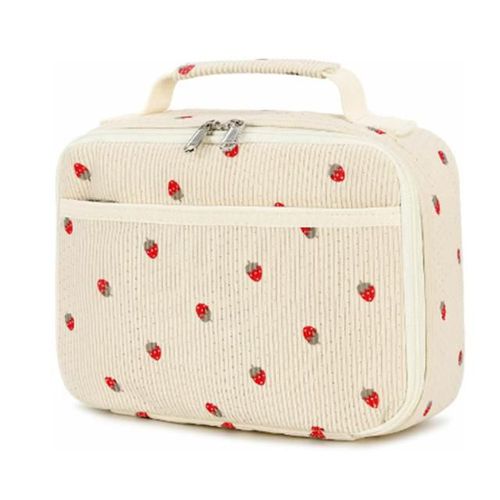 Bolsa Térmica de Corduroy con Aislamiento de Aluminio,Porta Alimentos Portátil con Diseño de Fresa.HOGAWAY