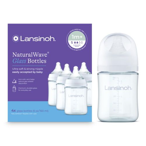 Biberón Lansinoh NaturalWave de Vidrio 160 ml Flujo Lento 4 piezas