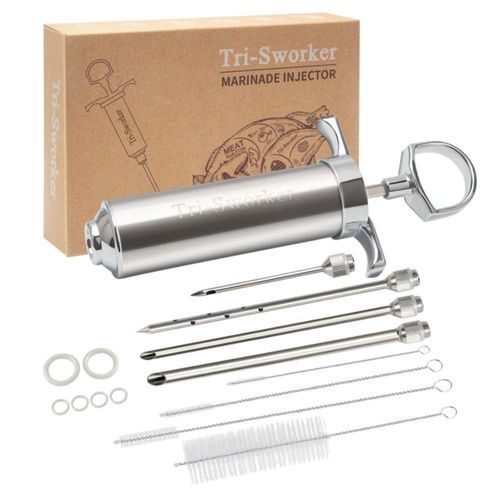 Inyector de carne Tri‑Sworker 2 oz (60 ml) con 4 agujas de acero inoxidable