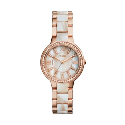 Reloj Fossil Virginia de cuarzo 30 mm en oro rosa con esfera blanca de cuerno