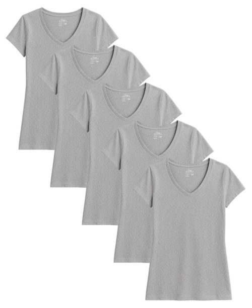 Pack múltiple de camisetas femeninas de algodón elástico con escote en V – Sexy Basics