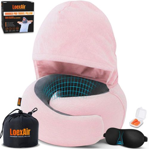 Almohada de viaje LOEXAIR Hooded Pro con soporte cervical de espuma viscoelástica