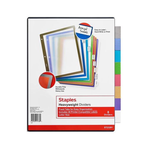 Divisores de archivador STAPLES ST23281 8 pestañas multicolores duraderos