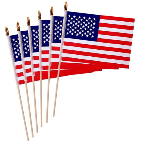 Banner BOLALI - Paquete de 6 banderas pequeñas de EE. UU. con asta de 10 cm
