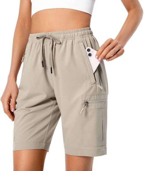 Pantalones Cortos Cargo para Mujer Hugot Ligero de Secado Rápido Caqui