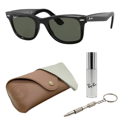 Gafas de sol Ray‑Ban RB2140 Wayfarer negras con lentes verdes polarizadas