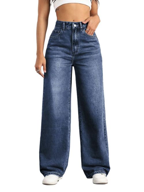 Pantalones Mars Power de Pierna Ancha Cintura Alta y Denim Elástico
