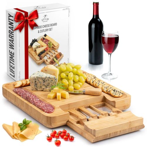 Juego de tablas para quesos Zulay Kitchen Premium Bamboo con juego de 4 cuchillos