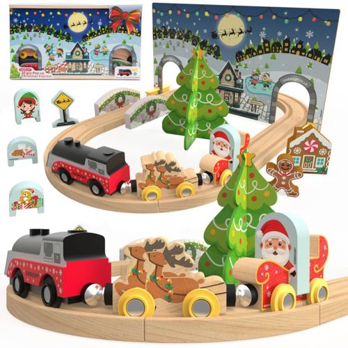 Set de Tren Navideño de Madera Orbrium con Motor y 30 Piezas