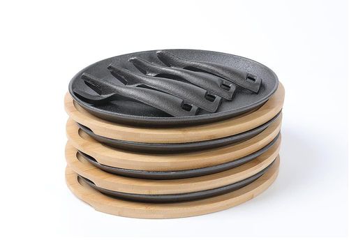 Juego de 4 sartenes de hierro fundido HAWOK para fajitas con manijas removibles