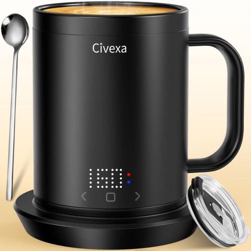 Taza de Café Recargable Autocalentable Civexa Calentamiento Rápido y Alta Temperatura Taza de Café Calefactable de 14 Oz Controlada por App Control