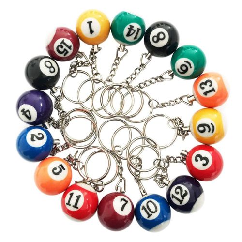 Conjunto de 16 llaveros con bolas de billar JUSTAUS de 25 mm