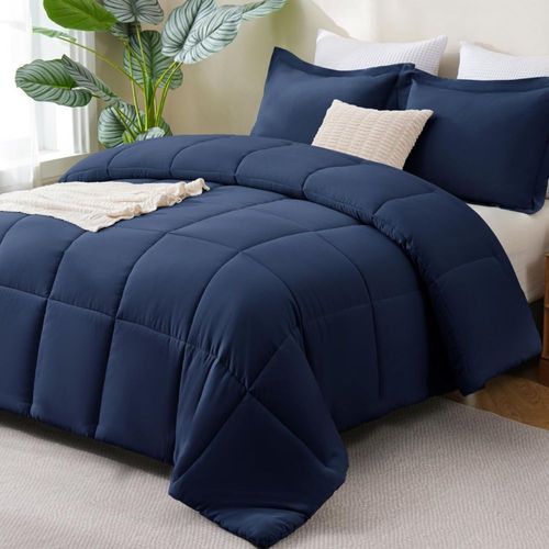 Juego de edredón CozyLux Queen azul marino 270 GSM (3 piezas)