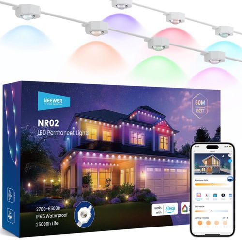 Luces de cadena NEEWER 60 m RGB IC con control inteligente por aplicación