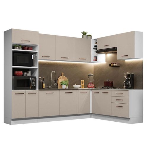Cocina Integral Esquinera 479cm Agata Madesa 01 Blanco/Crema