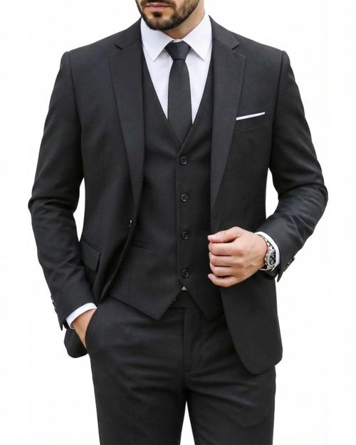 Traje MY'S de 3 piezas corte slim negro talla mediana con corbata