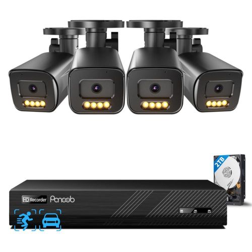 Sistema de Seguridad PANOOB 4 Cámaras 5MP PoE NVR 4K con Disco Duro de 2 TB