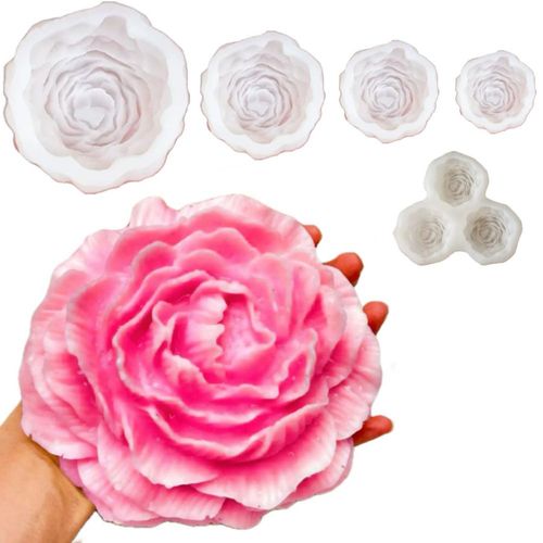Molde de silicona DoDoIYia 7 piezas Flor de peonía 17 cm a 5 cm 3D