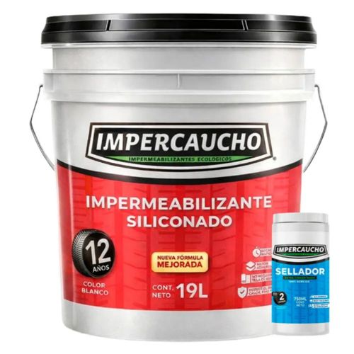 Impermeabilizante Impercaucho 12 Años Color Blanco 19 L con Sellador