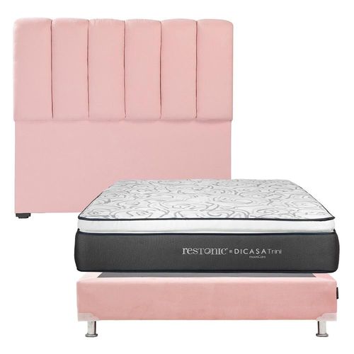 Cabecera Matrimonial Kami Rosa+ Box+ Colchon Restonic Trini RGH